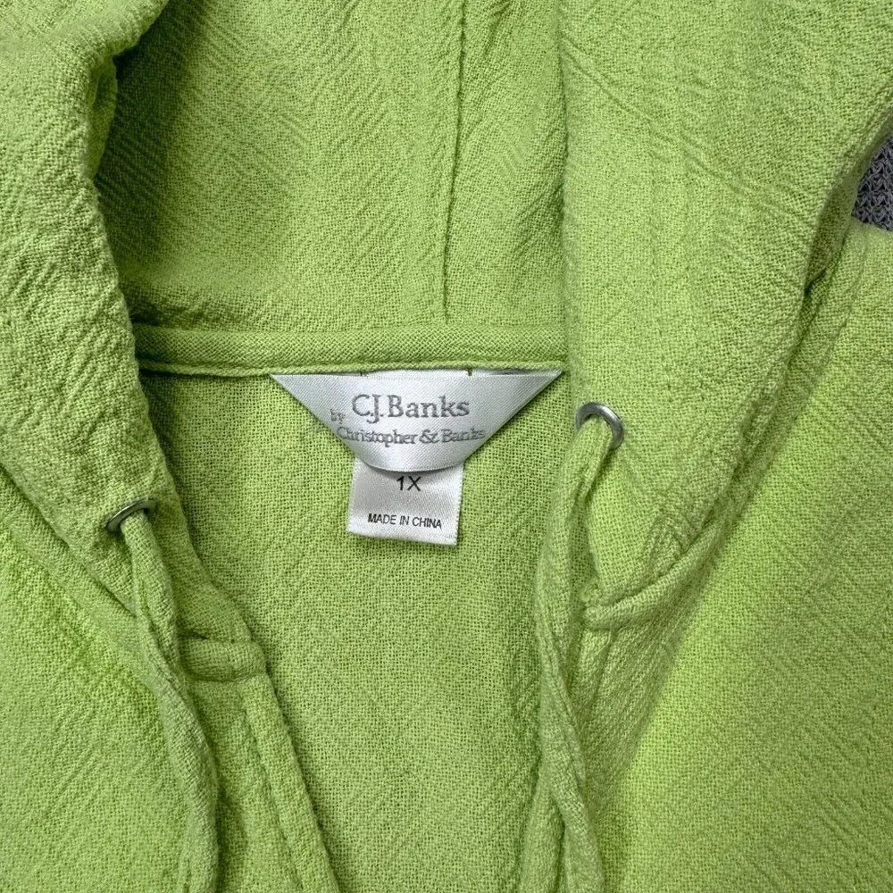 CJ Banks Baja Hoodi Womens Size 1X Yellow Greene Long Sleeve Pullover Cotton - Picture 7 of 16